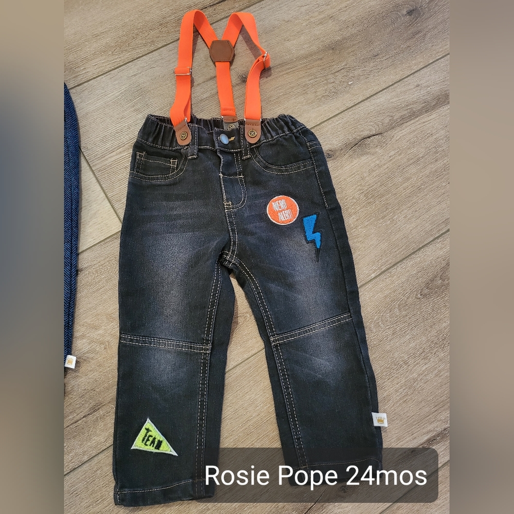Rosie Pope Baby Boy Black Jeans with Suspenders